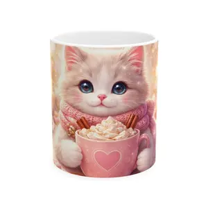 Cute Kitten with Hot Cocoa Mug | Cat Coffee Cup