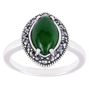 Suspicion Sterling Silver Jade& Marcasite Marquise Halo Ring