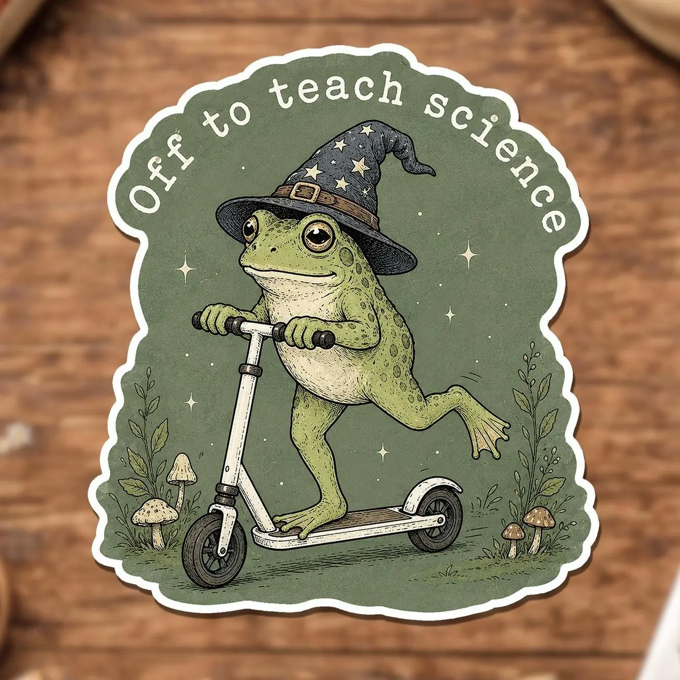 Off To Teach Science Sticker, Funny Frog Science Teacher Decal Gift, STEM Chemistry Classroom Tag, Back To School Educator Sticker For Gift