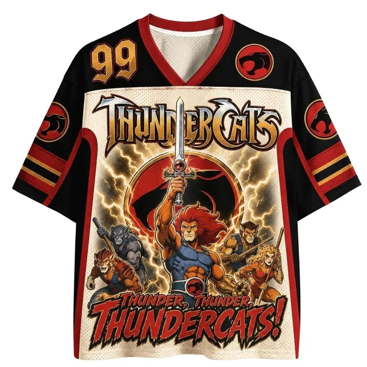 ThunderCats Classic Cartoon Graphic Jersey Shirt Retro 80s Animation Sports Mesh Button-Up Fan Apparel EXF RKW