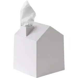 Tissue Box Cover - Adorable House Shaped Square Tissue Box Holder for Bathroom, Bedroom or Office, White