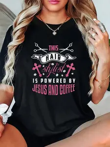 100% Cotton Unisex Hair Stylist Shirt Religious Jesus Stylist Hairdresser Gift T-Shirt spring/autumn Christmas snowflake fun cookie pattern women's shirt