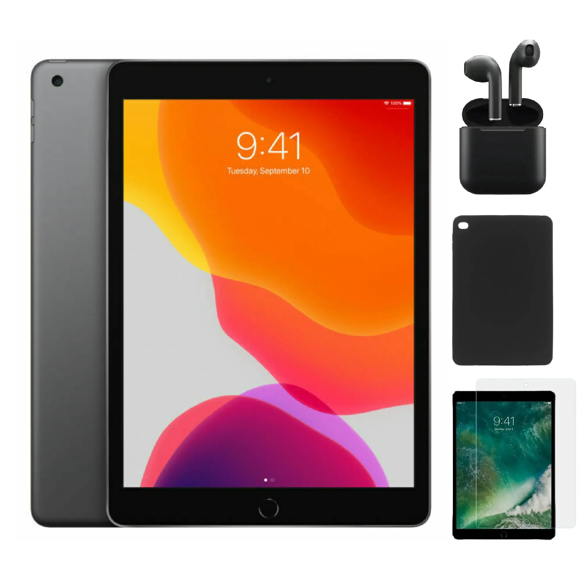 Refurbished iPad 7th Gen A2200 (WiFi + Cellular Unlocked)-Excellent Condition with Case, Wireless Earbuds,Tempered Glass Screen Protector 1 Year Warranty
