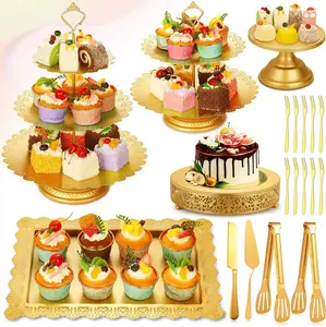 Cupcake Stand Set, Dessert Table Display Set  Metal Cake Stands with Tiered Tray Stands Cake Platter Cake  and Server Set for Party, Candy Table Display Set for Wedding Birthday  Shower
