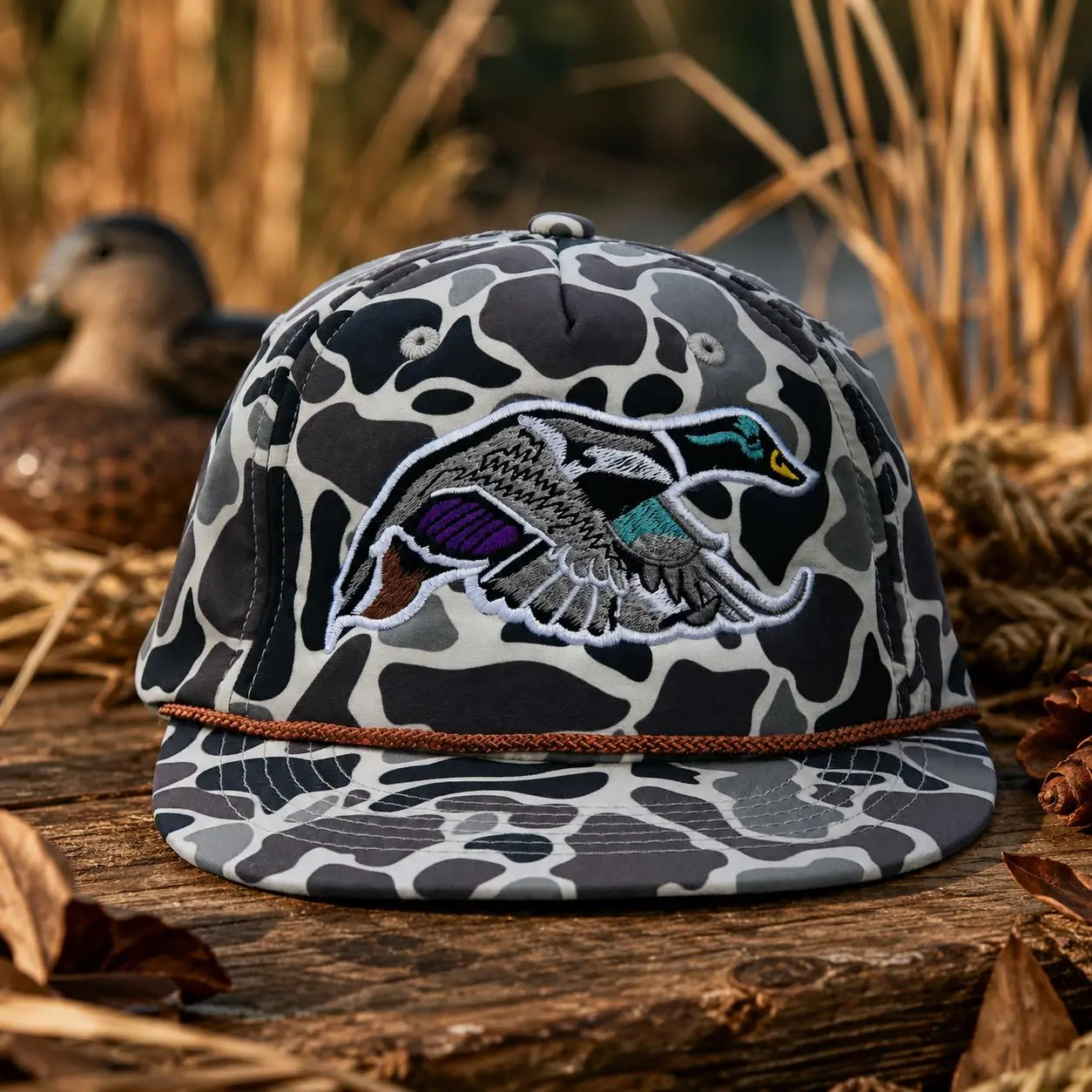 [Buy 1 get 1 FREE ] Duck Camo Snapback Hat with Mallard Embroidery Outdoor Hunting & Fishing Cap