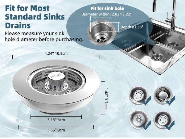 Hibbent Metal Kitchen Sink Drain Strainer and Stopper, Stainless Steel | Upgraded Universal 3 in 1 Pop Up Design, Detachable Larger Anti-Clog Basket, 3-Layer Seal Plug for Standard 3-1/2" Drain