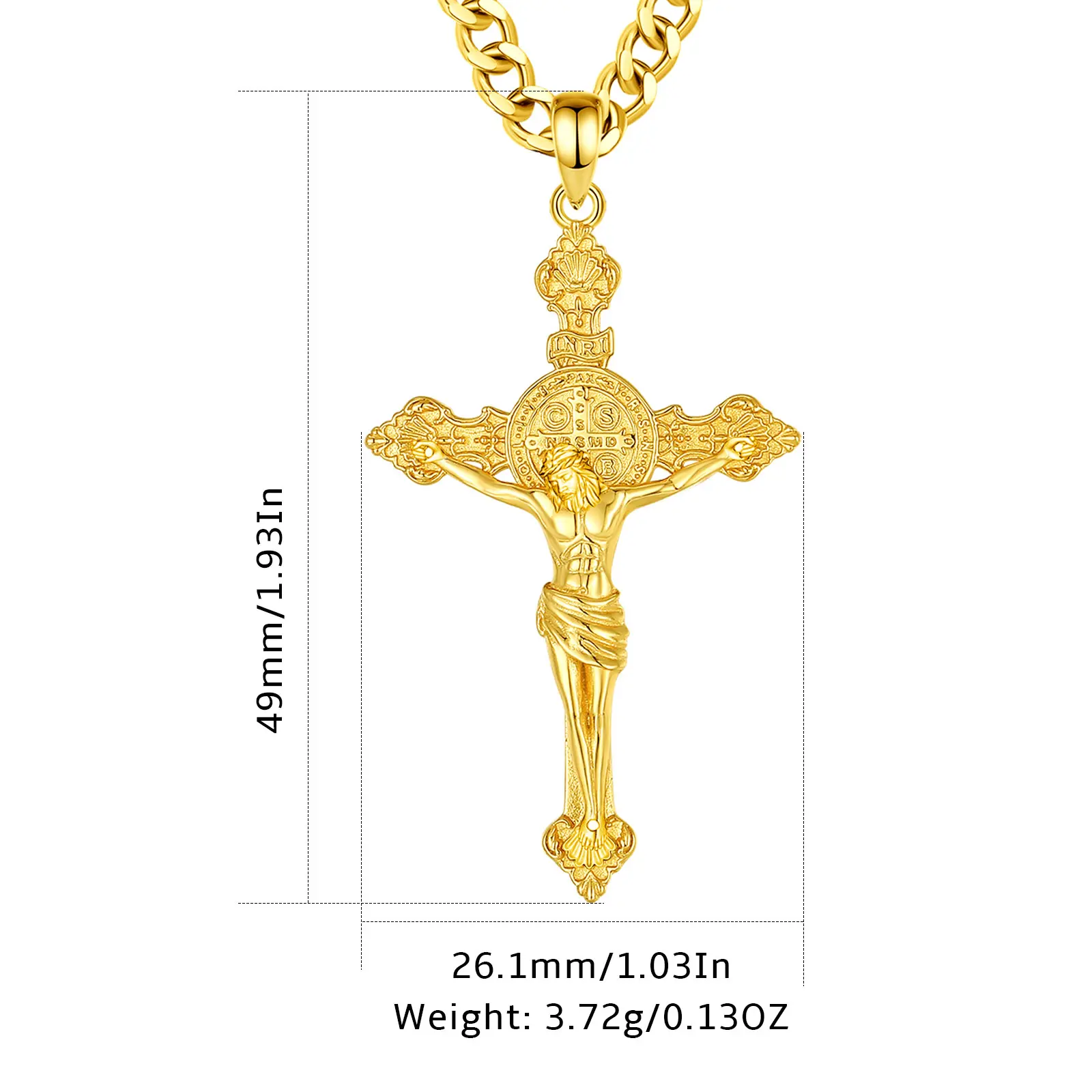 Gold Dainty Jesus Cross With 24" Box & Rope Chain