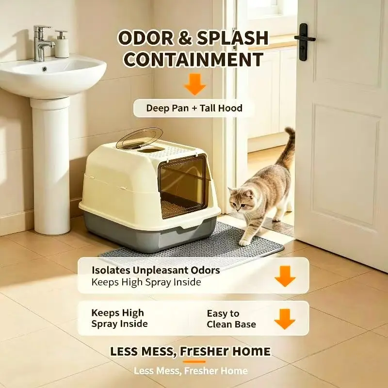 Large Enclosed Cat Litter Box – Double-Door System With Front Access And Top Exit, Comfortable Interior & Easy Cleaning