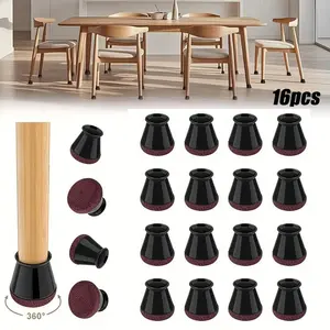 16-Pack Premium Chair Leg Protectors - Polished Metal Look, Noise Reduction Silicone Dining Table Chair Foot Pads, Thick Wear-Resistant Design, Black Felt Pads for Home Hardwood Floor Protection