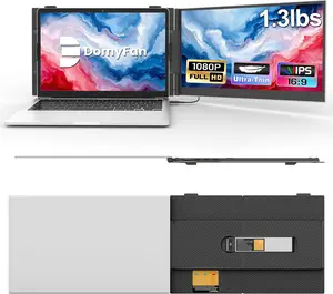 domyfan 14" Laptop Screen Extender, Ultra-Thin Portable Dual Laptop Monitor Extender with FHD 1080P IPS Display, Plug & Play via HDMI/USB-A/Type-C for 13-17" Laptops, Works with Windows/Mac/Android