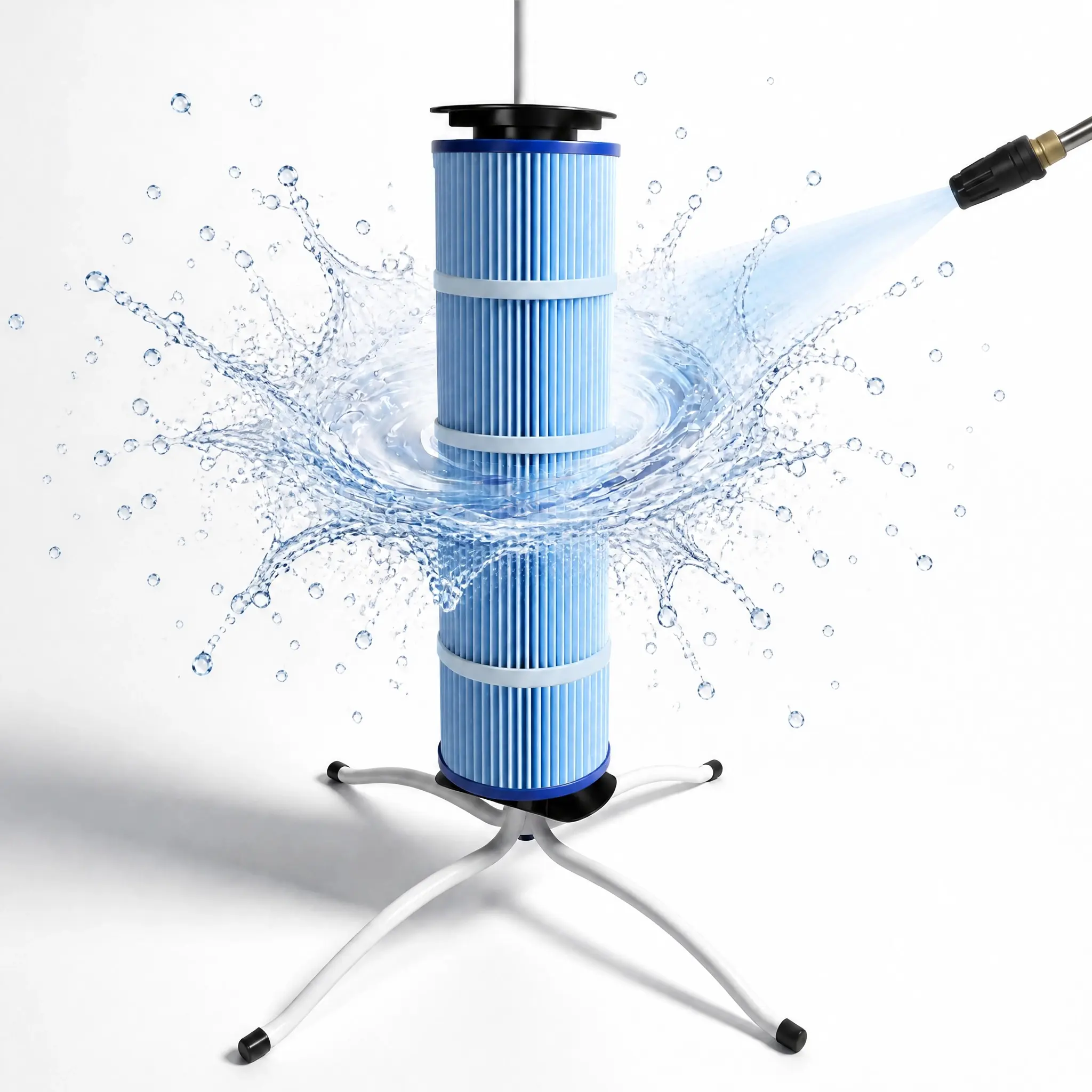 No-Bend Pool Filter Cleaning Stand – Stand While Cleaning, 360° Water Flow Flushes Every Pleat