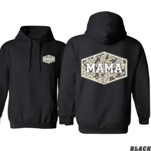 Mama Hoodie – Camo Graphic Outdoor Hoodie with Bold Back Print, Cozy Unisex Pullover for Strong Moms Who Love Hunting Style, Trending Graphic Hoodie Gift