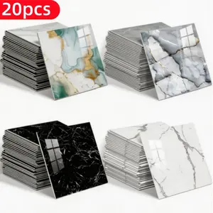20 Marble Stickers - Self-adhesive removable vinyl panels with white & gray marble patterns and gold veins, stone brick wood style DIY decorative wallpaper, suitable for bathroom, kitchen furniture, tile home decoration, luxurious look, easy