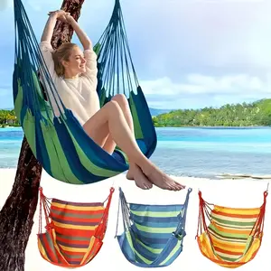 Portable Hanging Swing Chair, Durable Hammock Chair Outdoor Camping Leisure Hammock, Non-Woven Fabric Striped Suspension Chair, Ideal for Patio, Indoor Balcony, Bedroom, Soft Lounge Swing - Easy Installation, Care-Free Maintenance
