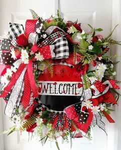 Summer Wreath - Welcome Ladybug and Strawberry Theme