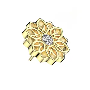 Statement Gold CZ Lotus Flower Titanium Threadless Push In Top - Gold Color, Threadless Design, Elegant and Versatile Nose Stud for Women