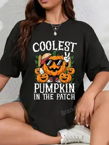 100% Cotton Unisex Halloween Shirts Boys And Coolest Pumpkin In The Patch T-Shirt women graphic shirts