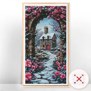 Flower Pattern DIY Cross Stitch Set Without Frame,Tool Kits Cross Stitch Printed Canvas House Handmade Gift Embroidery Craft