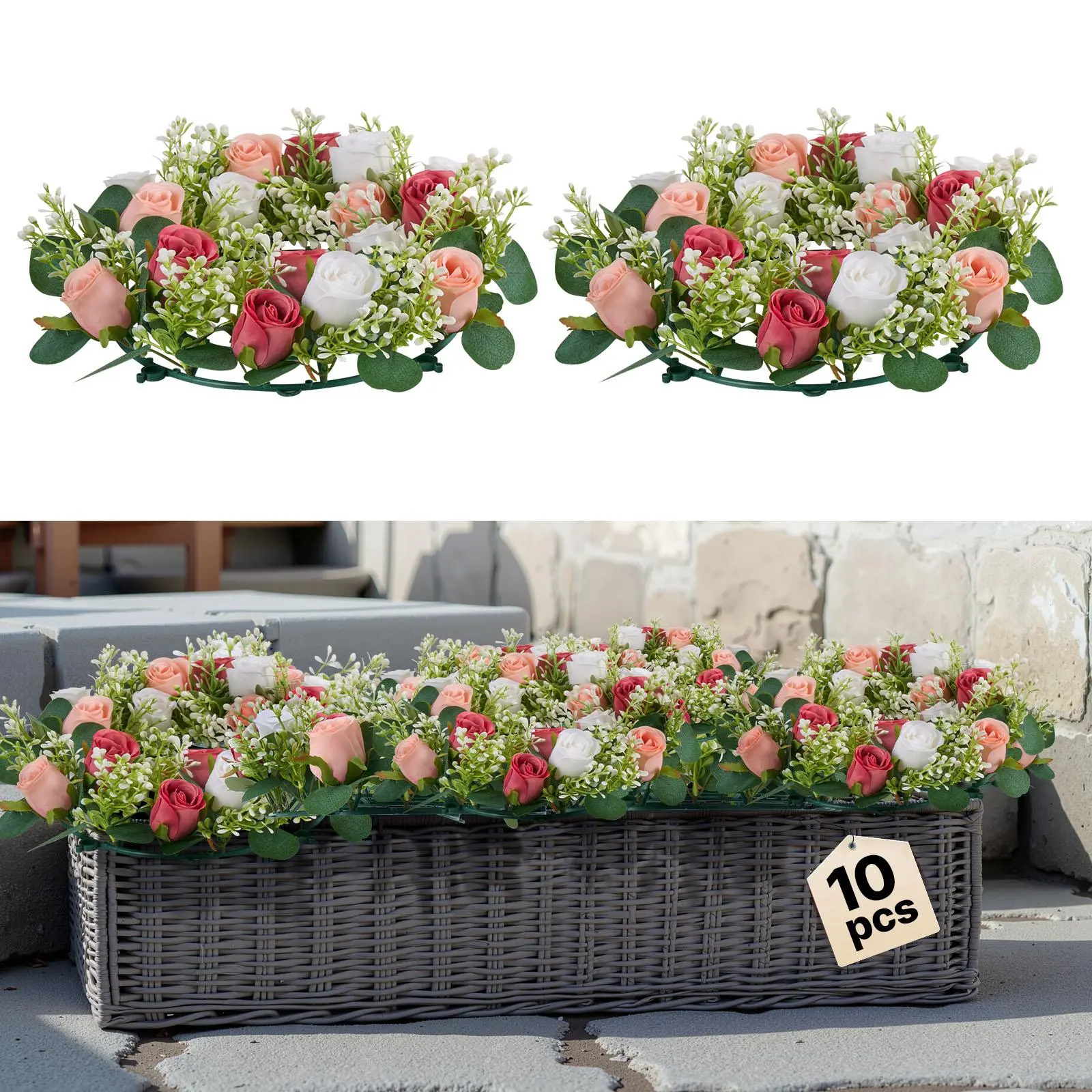 【SummerFinds】VEVOR Artificial Rose Wreath, 14-Inch Diameter Faux Flower Wreath with Pink and White Roses, Flower Arrangement Centerpiece for Valentine's, Mother's Day, Party, Wedding and Home Table Décor, 10 PCS