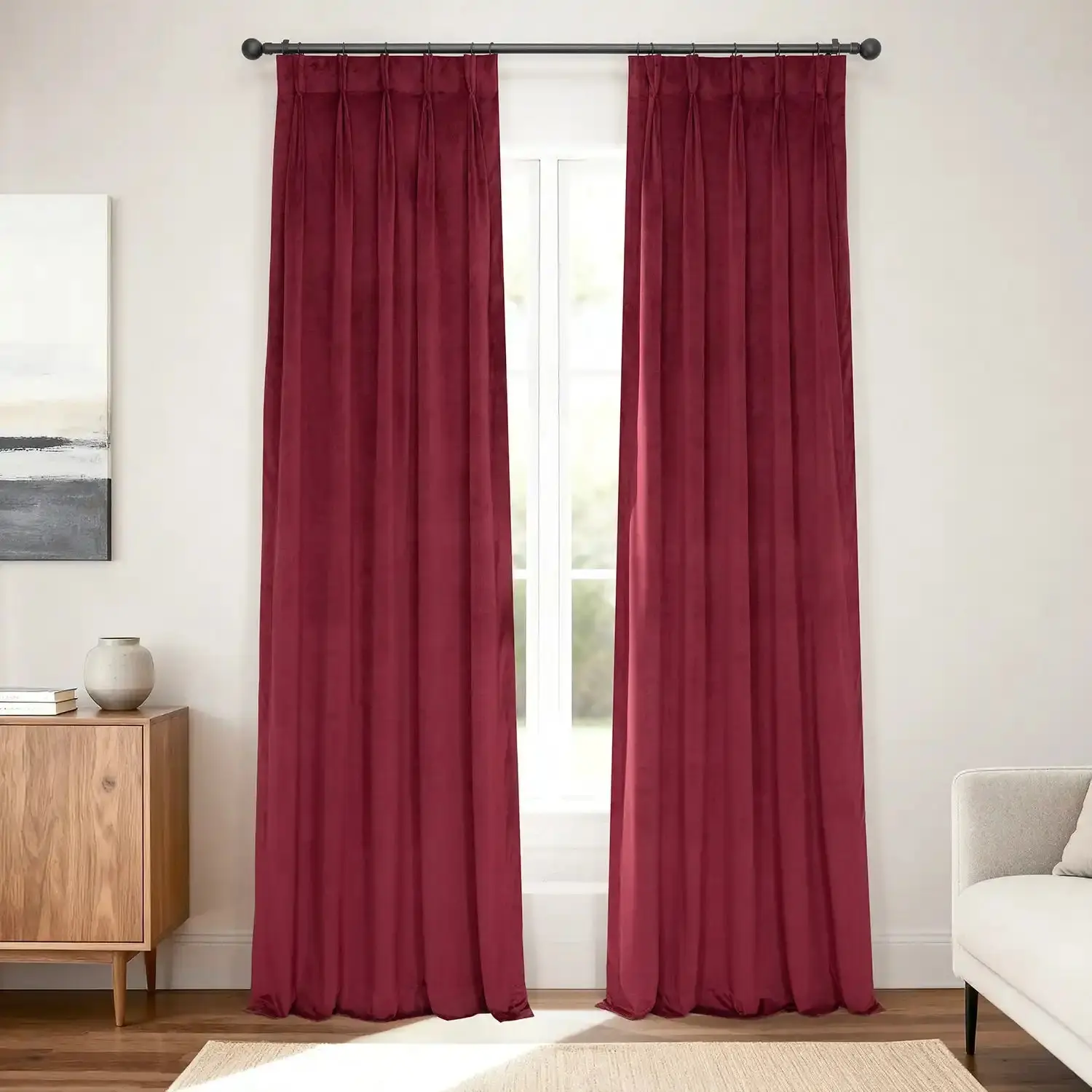 Burgundy Pinch Pleat Signature Velvet Blackout Curtain