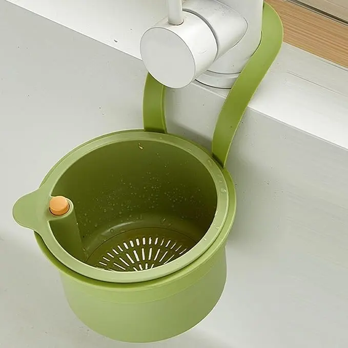 Faucet Hanging Strainer,Kitchen Sink Drain Basket, Sink Strainer Basket,Press Automatic Dumping Kitchen Draining Baskets,Easy To Install, Fine Mesh (Green)
