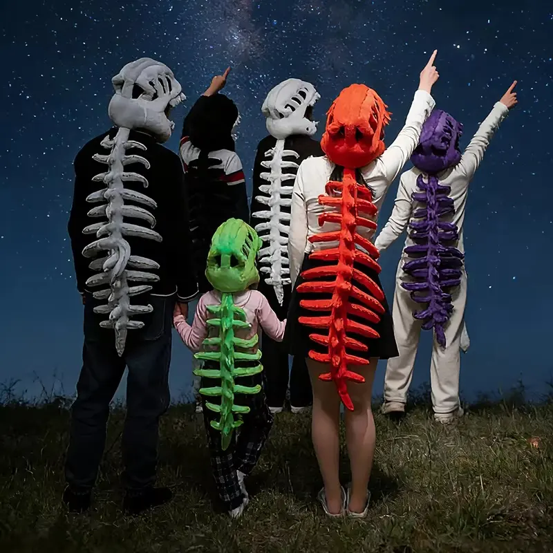 Large Wearable Dinosaur Skeleton Plush Costume – Lifelike Skull & Spine Design, Creative Cosplay Outfit for Halloween, Funny Party Prop, Unique Gift for Adults & Teens, Eye-Catching Back Attachment