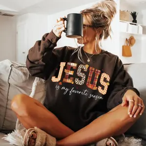 Jesus Is My Favorite Season Sweatshirt, Fall Jesus Shirt, Fall Faith Shirt, Christian Shirt, Bible Verse Sweater, Thanksgiving Gifts, Unisex Casual Cotton Crewneck Graphic T-Shirt Hoodie Gifts For Women For Men, Menswear Womenswear Tops