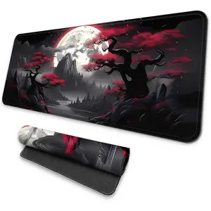 Large Gaming  Pad, Full Keyboard Mat, Long Laptop Mousepad,   Mat for  and Office, Anti-Slip Rubber Base, 31.5 x 11.8 Inches (Dark Red Moon)
