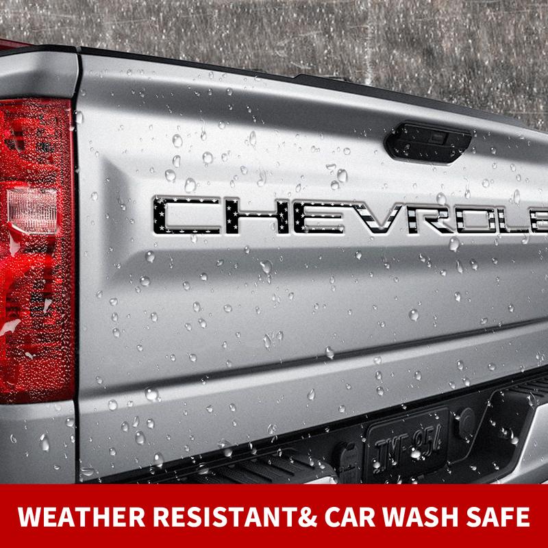 Personalized truck tailgate decals Compatible with 2019-2025 Chevrolet Accessories Strong Adhesive Back Anti FadeCoating Black American flag