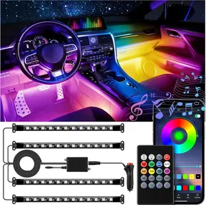 LivTee  Interior Car LED Lights Smart RGB Ambient Lighting with App & Remote Control Music Sync & DIY Modes 4-Line Design LED Strip Lights 12V Cigarette Lighter Powered Car Accessories for Women