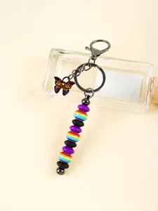 Butterfly Keychain Pendant, Y2K Round Ring Fashion Keyring, Keychain Charm, Hanging Decoration Gift for Friends Couples Unisex Backpack Accessory