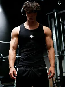 Men's Compass Logo Ribbed Muscle Fit Tank Top | Y2K Streetwear Sleeveless Crew Neck Top with Front Compass Print & Stretch Ribbed Fabric | Soft Cotton Retro Street Style for Gen Z Guys & Streetwear Enthusiasts