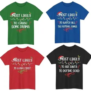 Customizable Christmas Matching Family Tee, Most Likely to Christmas 2024, Funny Xmas Party Shirt, Unisex Heavy Cotton Tee Comfort Dress Womenswear Clothing Outfits