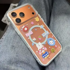 Magnetic cartoon animal apple rabbit pattern, dopamine two-in-one transparent phone case, suitable for iPhone 17 Pro Max/17 Air/ 16/15/14/13/12/11, cute and funny apple, anti-drop protective case, acrylic hard shell material, great gift