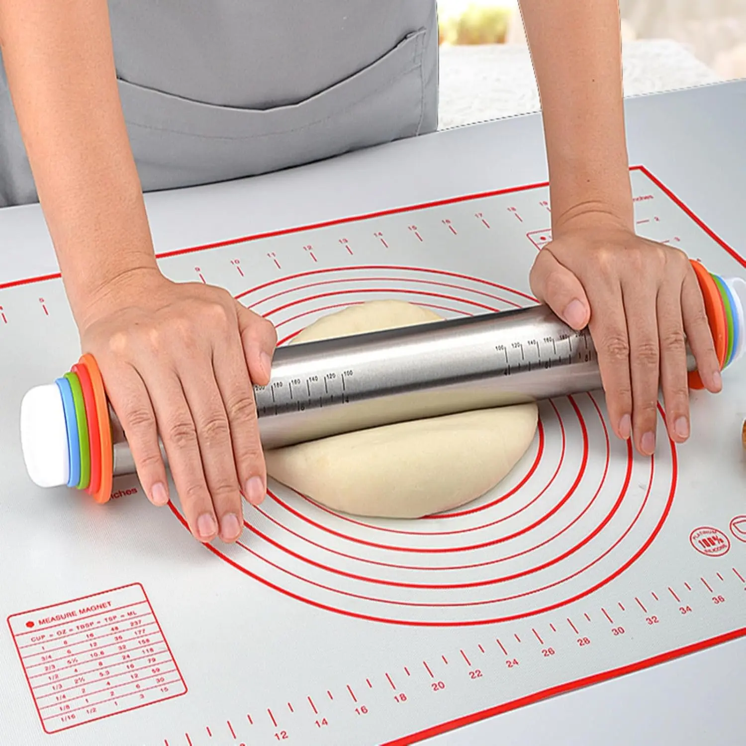 17 Inches Adjustable Rolling Pin Stainless Steel Dough Roller with Measuring Function Durable Kitchen Baking Tools Supplies Bakeware for Precise Dough Thickness Baked - Handy