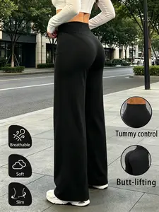 Women's High-Waisted Wide-Leg Casual, Basic Pants - 4D Hip-Lifting & Abdomen-Contouring Design, Breathable Soft Elastic Fabric, Slim Fit Suitable for Street Style, Home, Office and Daily Outfits, Seamless Waistband, Bestselling in Europe and America