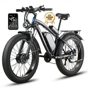 Dual Motor Electric Bikes for Adults, 6000W Peak Ebikes, 52V 32Ah, Max 40-45MPH &100 Miles E-Bike, Hydraulic Disc Brake , 26" Fat Tire Off Road Snow Mountain E-bikes, 7-Speed Pedal Assist Bicycle