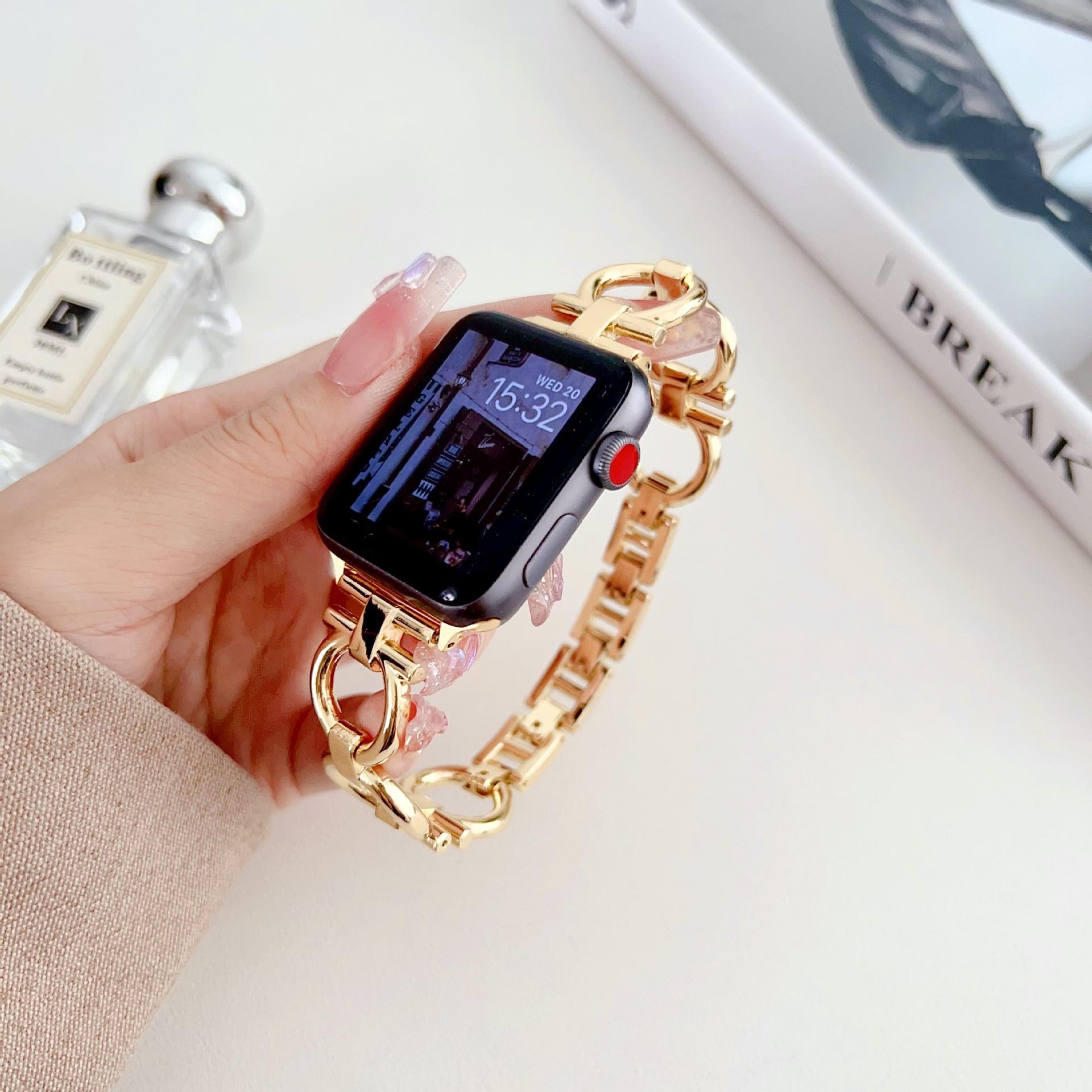 Metal Chain Donut O-Ring Apple Watch Band, Stylish Bracelet Strap Compatible with Series 8/9/SE, Elegant Everyday & Spring Wear Replacement Metal Chain Donut O-Ring Apple Watch Band, Stylish Bracelet Strap Compatible with Series 8/9/SE, Elegant Everyday & Spring Wear Replacement