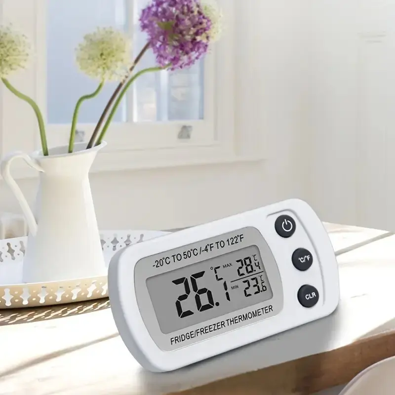 Fridge Thermometer Digital LCD Display, Anti-Humidity Refrigerator Monitor with Hook, Electric Freezer Temperature Gauge for Accurate Readings Kitchen Gadgets