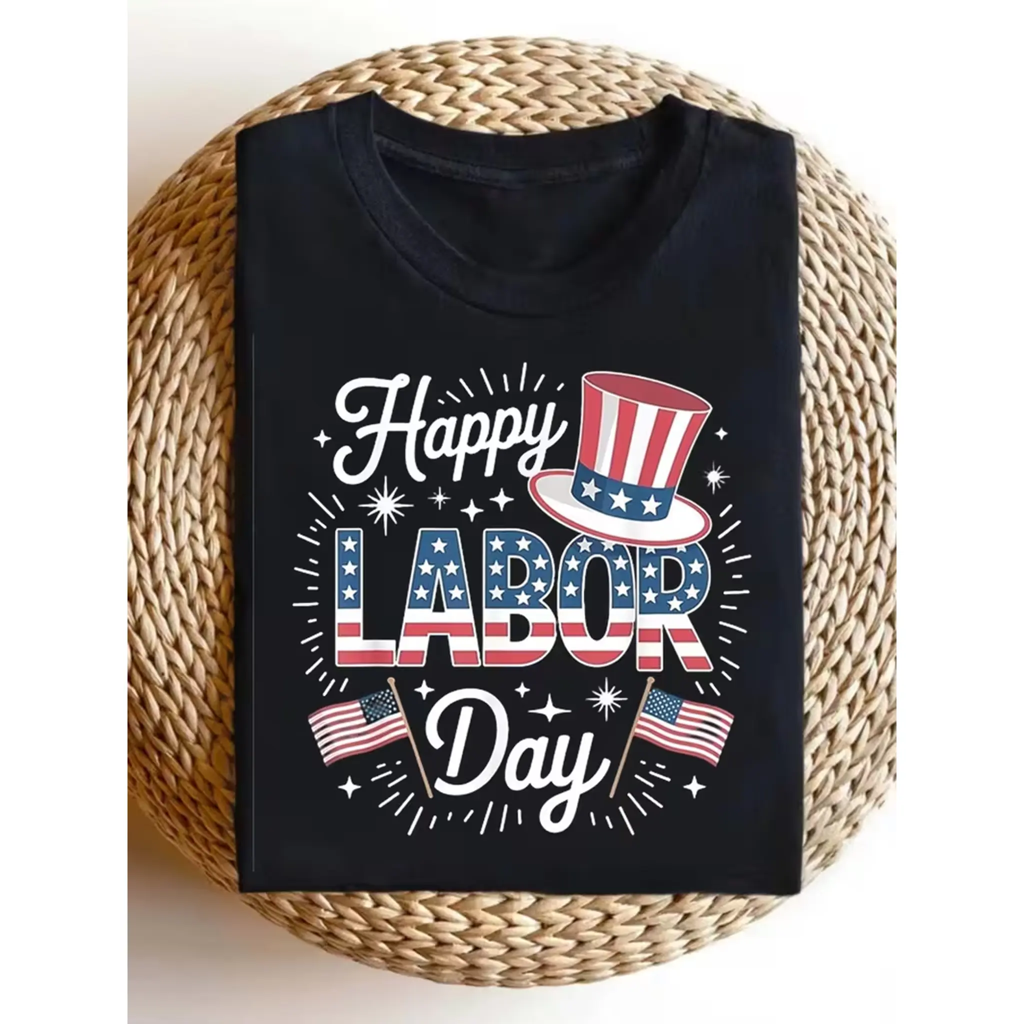 Women's Vintage Labor Day T-Shirt - Patriotic Union Worker Graphic Tee with Construction Site, Round Neck Casual Shirt Suitable for Construction Workers, Union Pride Apparel, Machine Washable