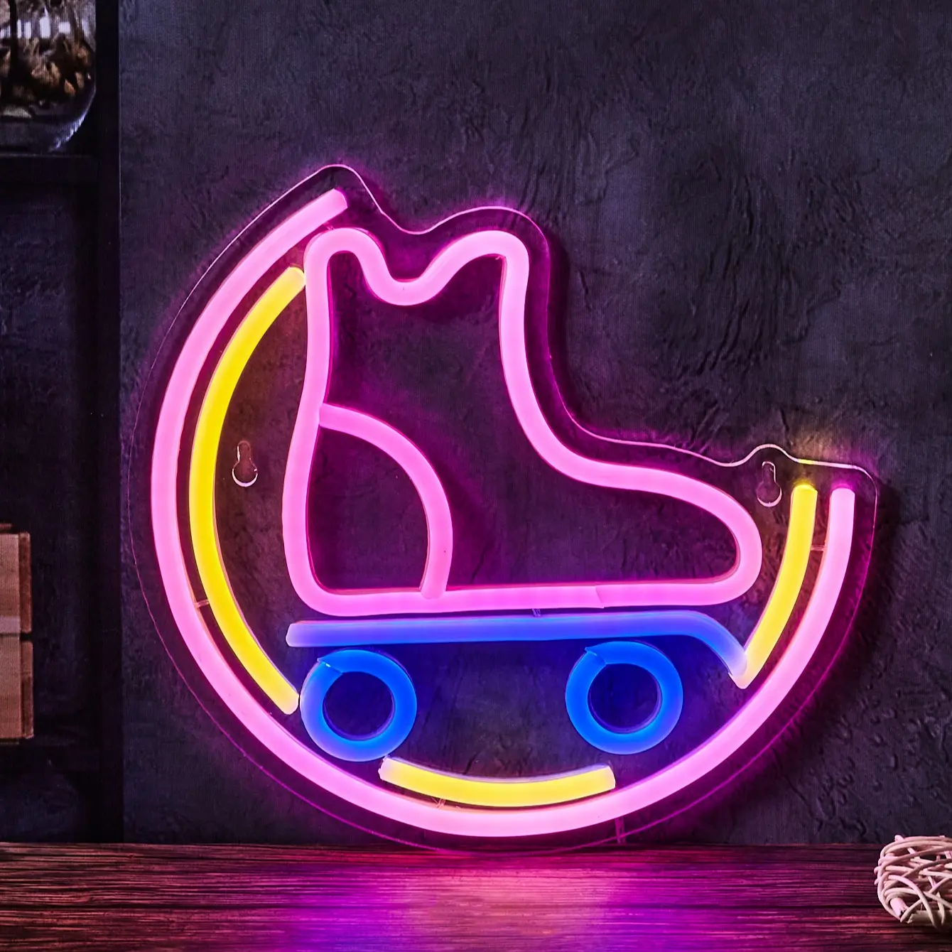 Skateboard Neon Light, USB Powered Skate Shoe Decorative Lamp for Gym Fitness Room Bedroom Wall Decoration, No Plug Sport Style Indoor Lighting