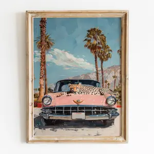 Cheetah Girly  Wall Art, Retro Palm Springs Print, Preppy Room Decor, Funky Leopard Poster, Trendy Summer Wall Art