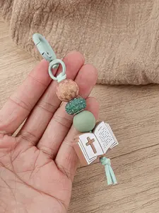 Christian Bible Cross Keychain, Mother's Day Gift for Mom, Faith Beaded Wristlet Keychain, Religious Boho Bag Charm, 1 Count, Trendy Cute Keychain