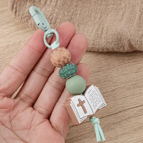 Christian Bible Cross Keychain, Mother's Day Gift for Mom, Faith Beaded Wristlet Keychain, Religious Boho Bag Charm, Keychain Accessory, 1 Count