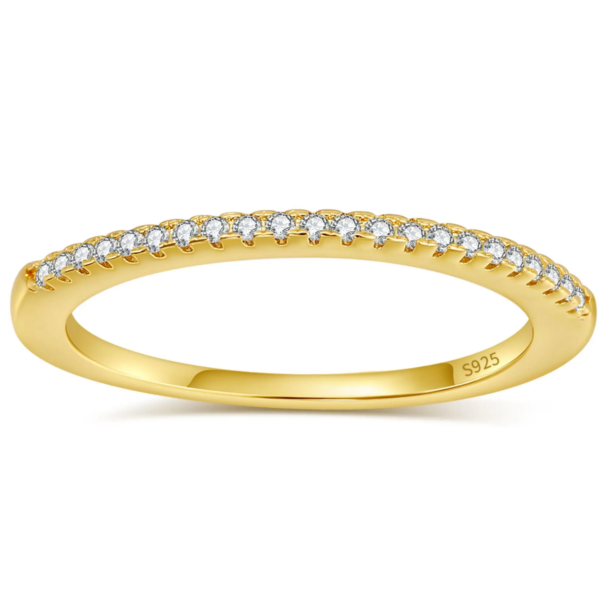 Half Eternity Band for Women by Ginger Lyne | Stacking Wedding Bands Gold Sterling Silver | Cubic Zirconia Anniversary Ring | Stackable Ring for Wife Girlfriend Bridal or Casual