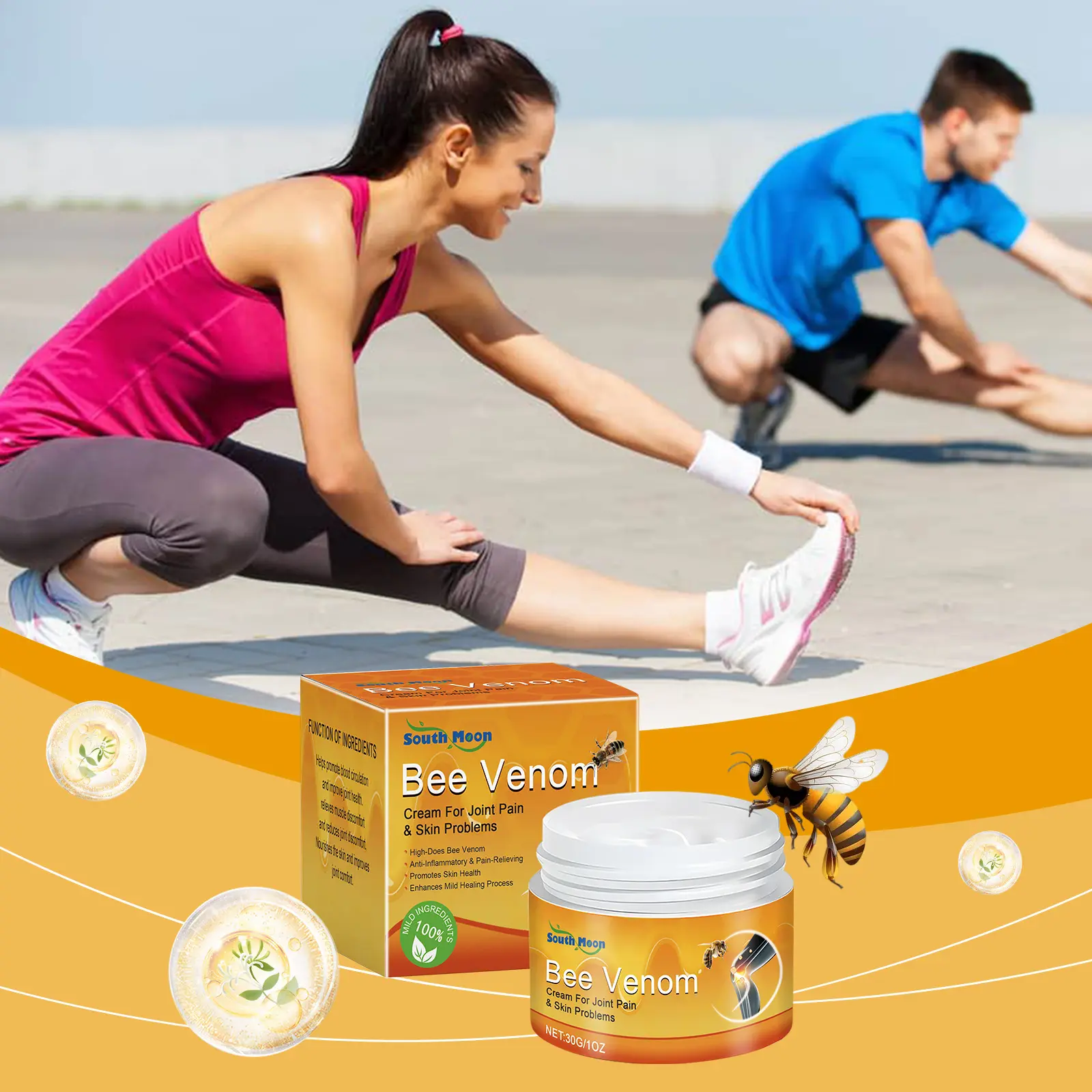 South Moon Bee Venom Therapeutic Joint Cream - Home Care Supply for Knee, Lumbar Discomfort Relief, Therapy, Healthcare Solution, Remedies, Suitable for All Skin Types