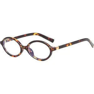 Unisex Vintage Oval Blue Light Blocking Glasses - Retro Flat-Top Small Acrylic Frame, Clear Lens, Lightweight PC Frame for Office, Screen Time; Sunglasses for Women