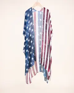 Vintage American Flag Open Front Kimono – Women’s Lightweight Patriotic Duster Wrap