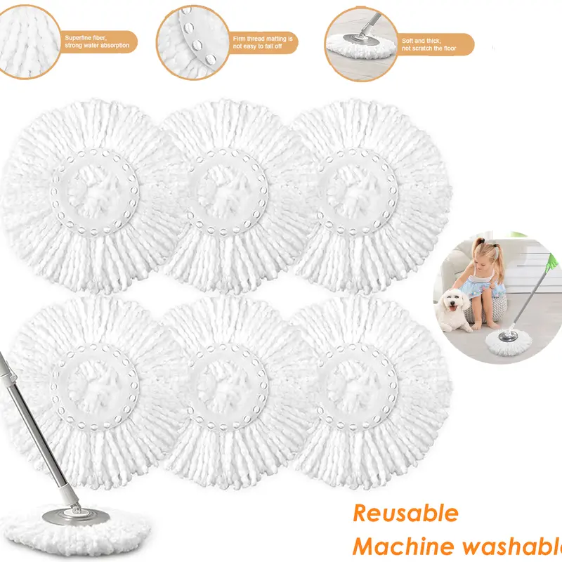 Reusable Washable Microfiber Rotating Mop Pads - Economical, Water-Absorbent Round Refills for 360 Spin Mops, Compatible Household Accessories, Clean Floors Solution