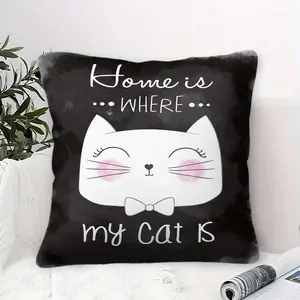 Cute Cat Quote Throw Pillow, "Home Is Where My Cat Is" Cushion, Adorable Cat Lover Accent Pillow (Includes Pillow Core), Warm Decor for Cat Owners Bedroom & Sofa